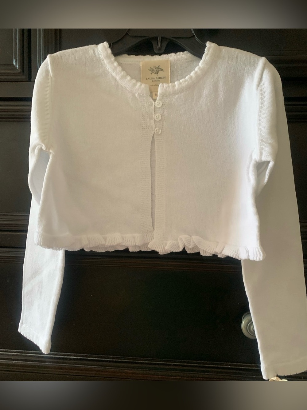 Laura Ashley White Ruffle-Trim Cropped Cardigan